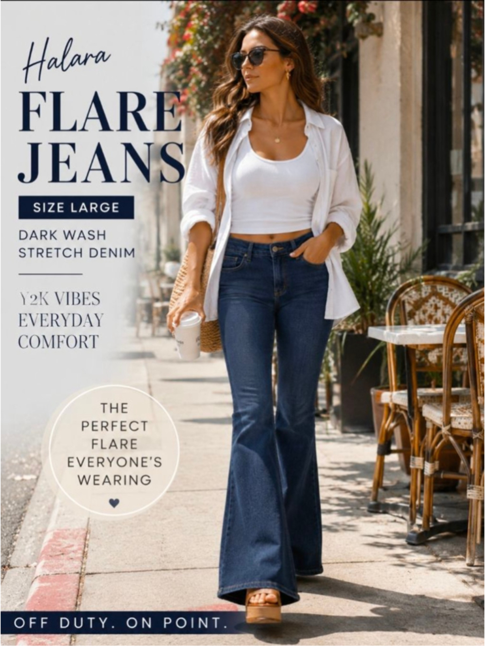 Halara Flare Leg Jeans Womens Large Dark Wash Stretch Y2K Bootcut Denim Pants